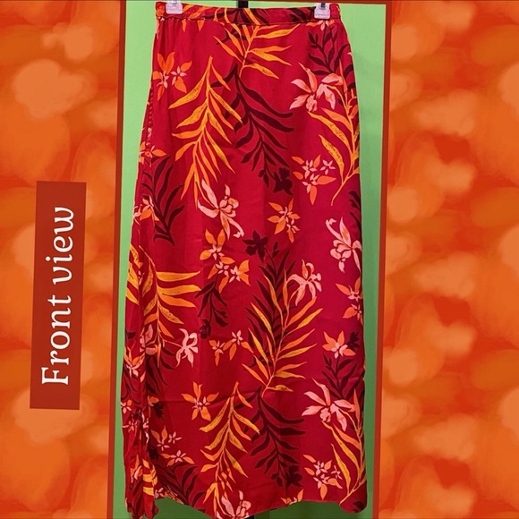 EXC VINTAGE ASHRO MAXI SKRT RED/ORANGE/BROWN FERN PRINT LINED - Picture 8 of 14